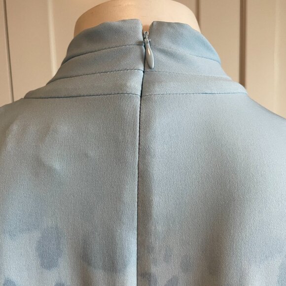 Calvin Klein Cap Slv Twist Neckline Animal Print Poly Blend Top Blue Blk Wht S - Picture 8 of 13